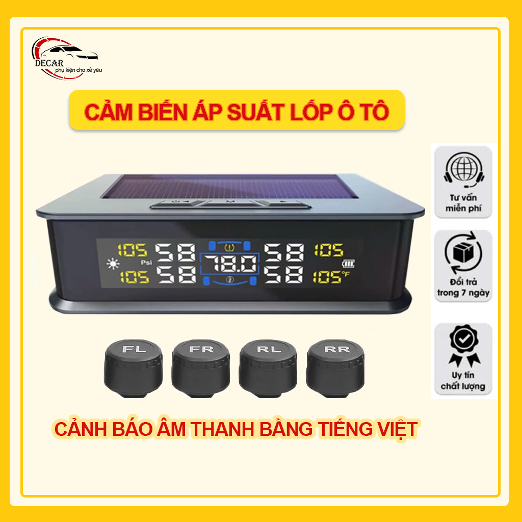 Bộ cảm biến theo dõi áp suất lốp  ô tô xe hơi tpms van ngoài cao cấp màn LCD Pin hỗ trợ năng lượng mặt trời