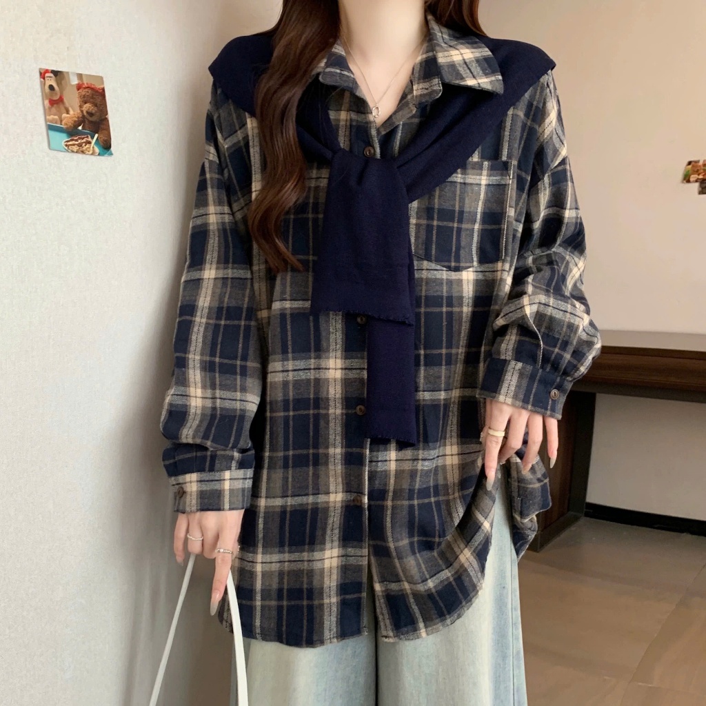Áo Sơ Mi Caro Đỏ Đô Tay Dài Thô Mềm Kèm Khăn Choàng Thủy Thủ Lên Phom Thoải Mái SM182+A195