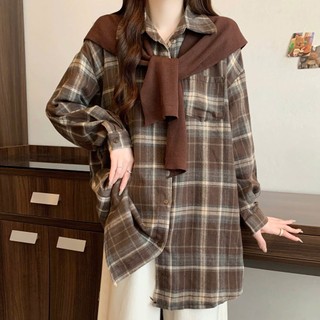 Áo Sơ Mi Kèm Khăn Quàng Bigsize Nữ Somi Kẻ Sọc Tay Dài Phong Cách Retro Cá Tính SM182+A195