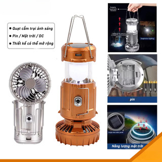 Quạt Tích Điện Đèn Camping Năng Lượng Mặt Trời 3 Trong 1 | Quạt Đèn LED Sạc Dự Phòng Treo Lều