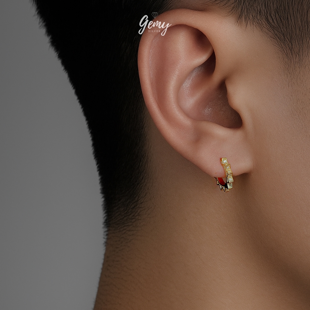 Khuyên tai nam bạc 925 Sunshine hình mặt trời 2 màu bạc và vàng cực chất (1 chiếc) KN163 | GEMY SILVER