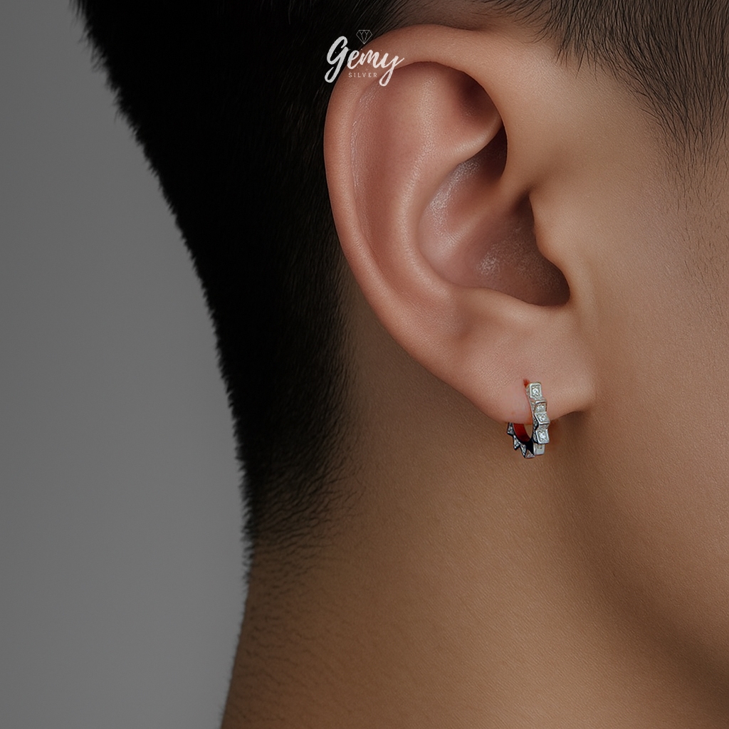 Khuyên tai nam bạc 925 Sunshine hình mặt trời 2 màu bạc và vàng cực chất (1 chiếc) KN163 | GEMY SILVER