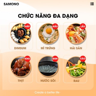 Nồi điện đa năng Samono lẩu điện 1.5L chống dính công suất 450W ăn mì nấu lẩu kèm xửng hấp SW-DG04S