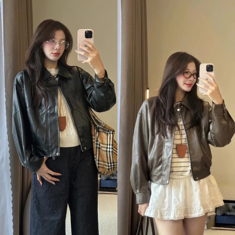 (PHIÊN BẢN 2025) Áo khoác da chất mềm HÀNG L1 bomber dáng ngắn túi xẻ ZEZE