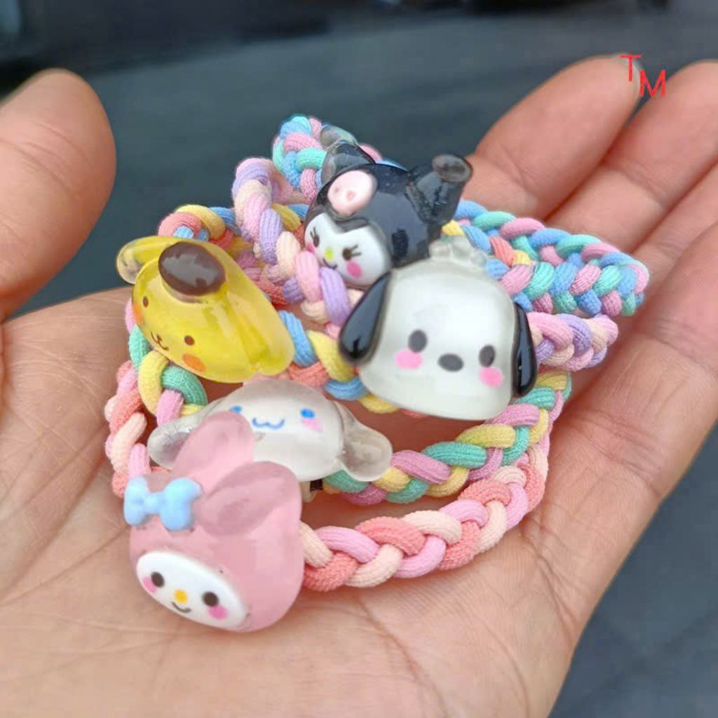 Set 2 Dây Cột Tóc Đính Charm Nhân Vật Hoạt Hình Sanrio Dễ Thương Xinh Xắn Phụ Kiện Tóc Cho Bé Empoli