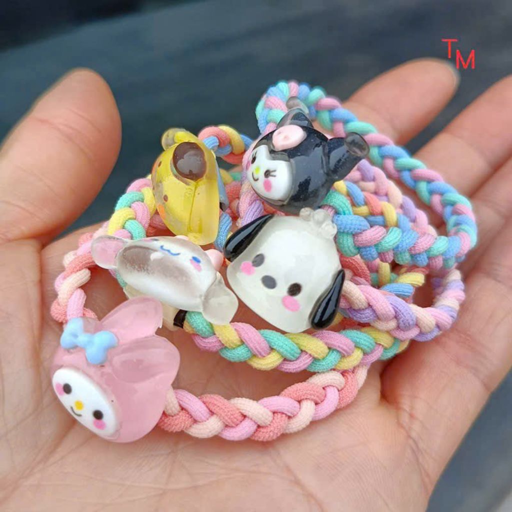 Set 2 Dây Cột Tóc Đính Charm Nhân Vật Hoạt Hình Sanrio Dễ Thương Xinh Xắn Phụ Kiện Tóc Cho Bé Empoli