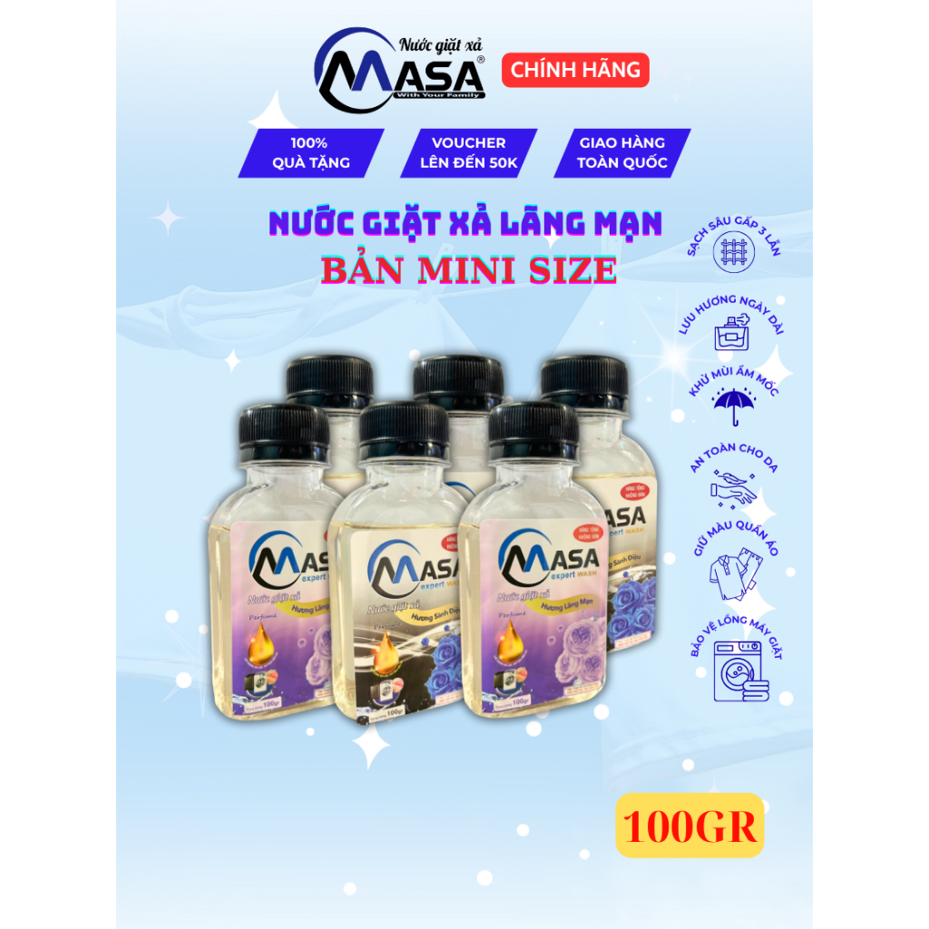 [Mini Size] Nước Giặt Xả MASA 100gr - Dùng Cho 3kg Quần Áo, Hương Nước Hoa, Sạch Sâu, Bền Màu