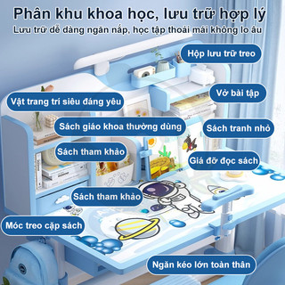 Bàn học Chống Gù Chống Cận Thị 2 Màu Xanh Hồng - Nâng Hạ Chiều Cao - Đệm Ngồi Cao Cấp Cho Bé