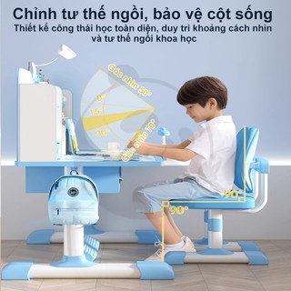Bàn học Chống Gù Chống Cận Thị 2 Màu Xanh Hồng - Nâng Hạ Chiều Cao - Đệm Ngồi Cao Cấp Cho Bé