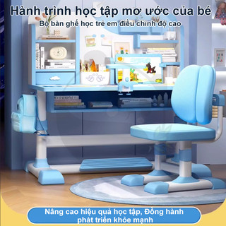 Bàn học Chống Gù Chống Cận Thị 2 Màu Xanh Hồng - Nâng Hạ Chiều Cao - Đệm Ngồi Cao Cấp Cho Bé