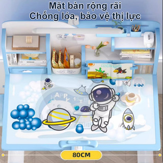 Bàn học Chống Gù Chống Cận Thị 2 Màu Xanh Hồng - Nâng Hạ Chiều Cao - Đệm Ngồi Cao Cấp Cho Bé