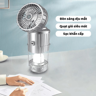 Quạt Tích Điện Đèn Camping Năng Lượng Mặt Trời 3 Trong 1 | Quạt Đèn LED Sạc Dự Phòng Treo Lều