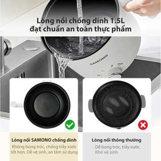 (BH 1 năm) Nồi điện đa năng dung tích 1.5L Samono SW-DG04S phủ 2 lớp chống dính, công suất 450W, kèm xửng hấp inox
