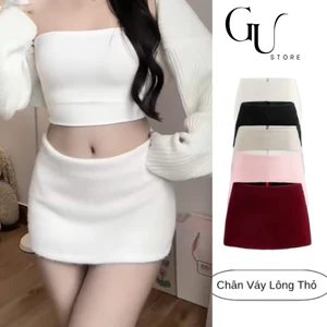 Chân váy lông thỏ dáng ngắn chữ A phong cách Y2K có lót quần dáng ôm body phong cách sexy quyến rũ GU STORE