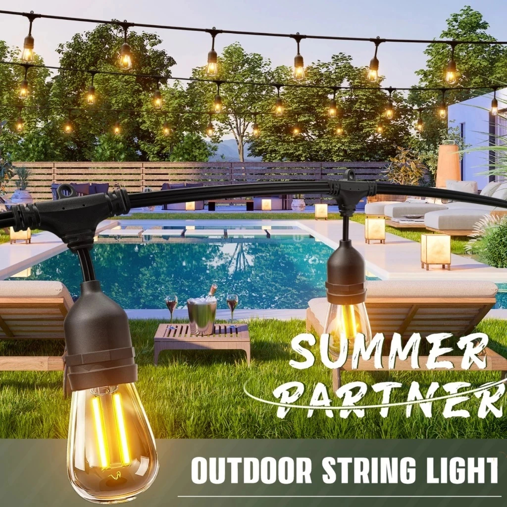 S14 Dây Đèn Trang Trí Ngoài Trời 2 Watt, Bóng Đèn Chống Nước+3000K Ánh Sáng Ấm Áp, Treo Thả Sân Vườn Quán Cà Phê