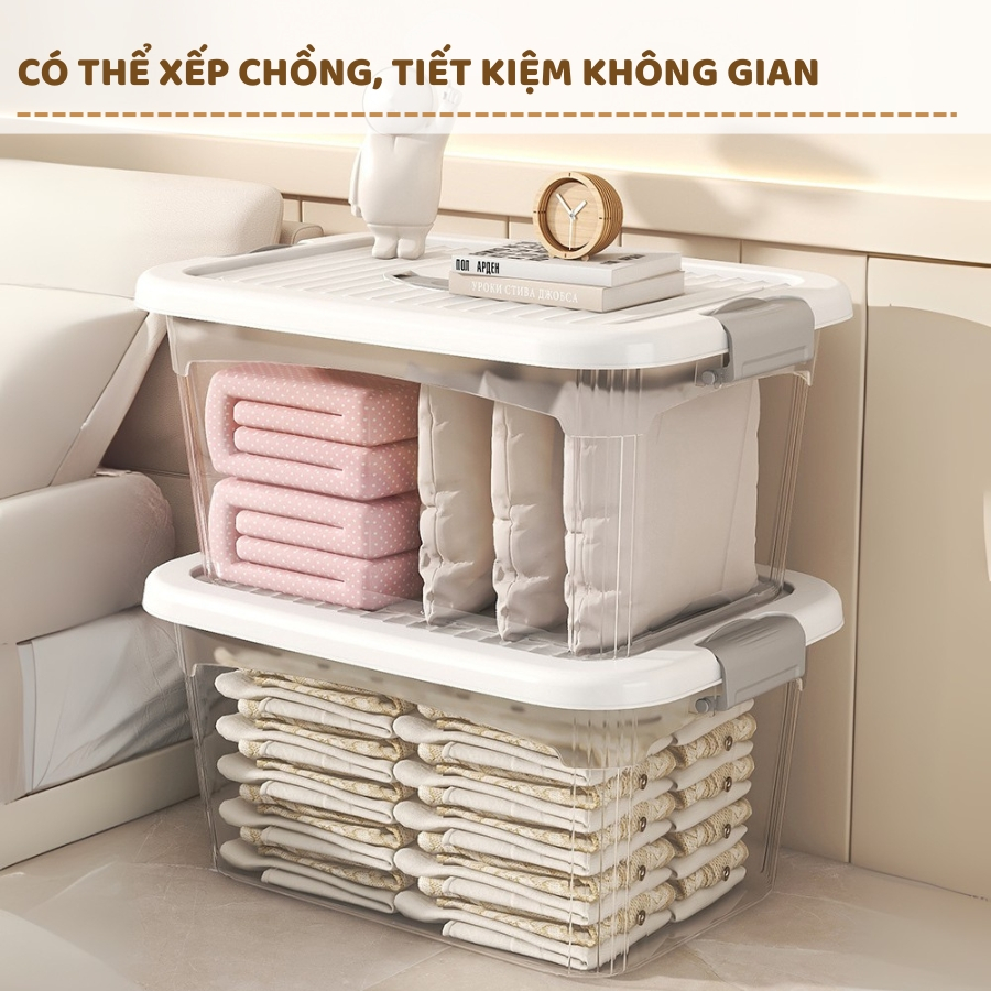 Thùng Nhựa Enoda Home Đựng Đồ Đa Năng Trong Suốt, Hộp Nhựa Để Đồ Có Nắp Cài Chắc Chắn Q100