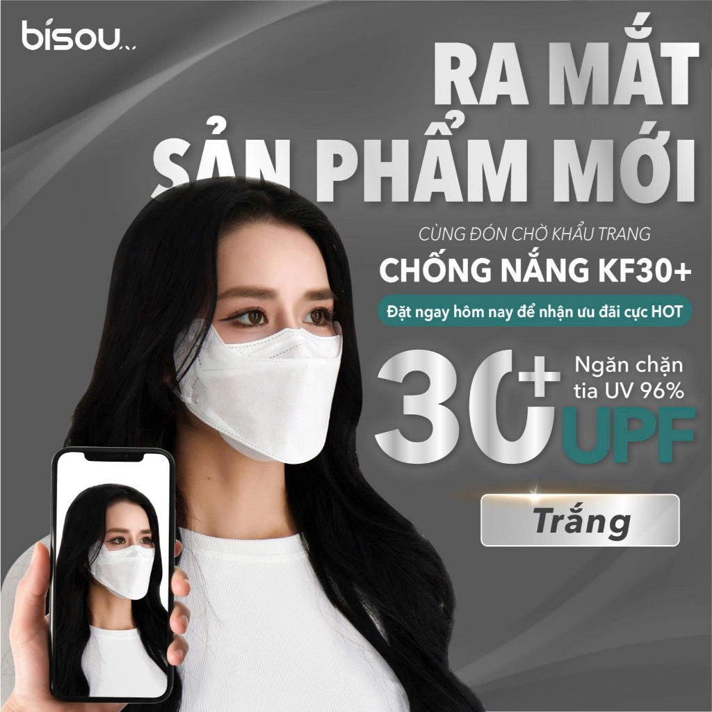 [NEW] Túi 10 cái Khẩu Trang Chống Nắng KF30+ chống tia UV 96% màu Trắng hiệu BISOU