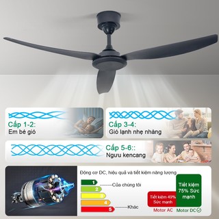 Quạt trần 3 cánh/5 cánh nguyên khối-quạt đảo chiều 6 tốc độ gió decor nhà hàng,khách sạn,spa,phòng khách