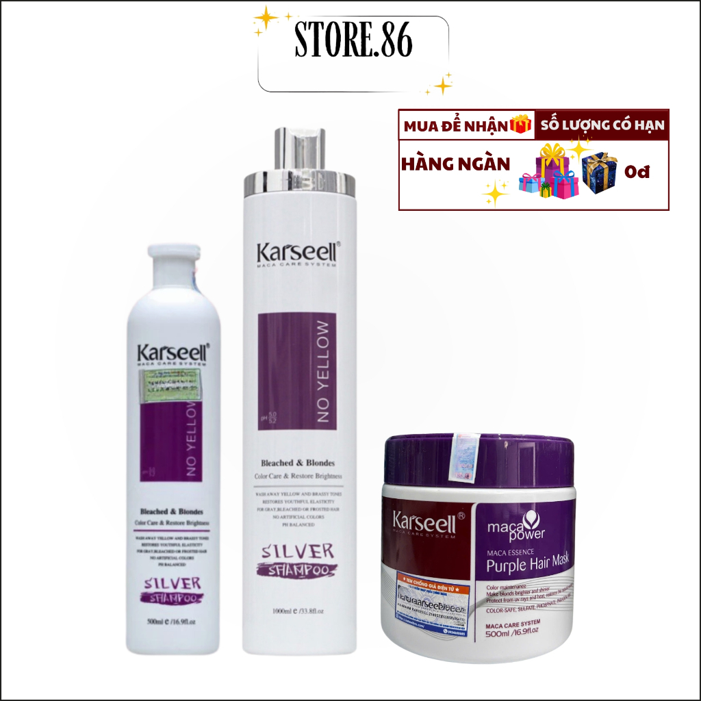 Combo Dầu Gội Tím + Kem Hấp Tím Karseell 500ml–1000ml | Chăm Sóc Tóc Tẩy Nhuộm, Giúp Tóc Mềm Mượt