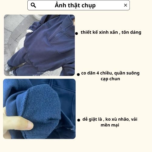 đồ bộ nữ, set đồ nữ mùa đông màu xanh đậm cổ áo 2 phân kéo khóa mix quần cạp chun Donna Hcom3722