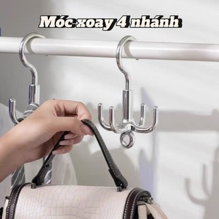 Móc Treo Đồ 4 Chấu - MÓC MÀU BẠC Treo Đồ Xoay 360º Tiện Lợi Móc Treo Quần Áo, Túi Xách, Phụ Kiện Gọn Gàng 16.5x7.5x7.5cm