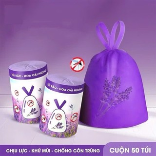 Combo 3 [Oải hương] Cuộn 50 túi đựng rác có dây rút hương Lavender, tác dụng xua đuổi côn trùng