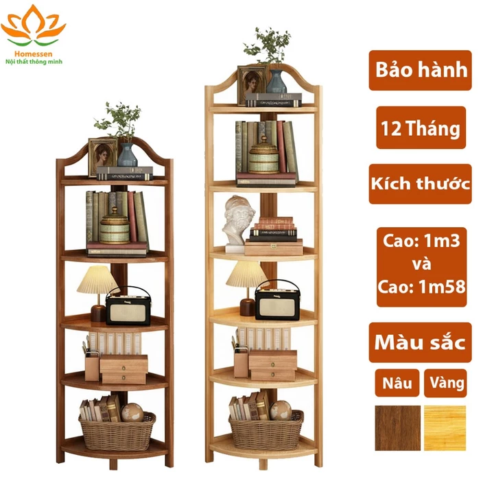 Kệ để đồ 5 tầng 6 tầng gỗ tre decor phòng khách đẹp, Kệ để góc phòng Kệ góc decor phòng ngủ phòng bếp nhiều tầng đa năng