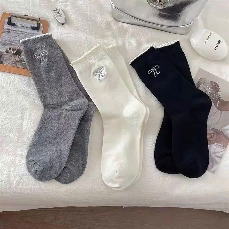 Tất Nữ  Cổ Ngắn Nơ Dệt Siêu Xinh – Không Thêu, Mềm Mịn, Co Giãn, Phối Đồ Dễ Thương Mềm Thoáng, Ôm Chân hàng mới Dandal