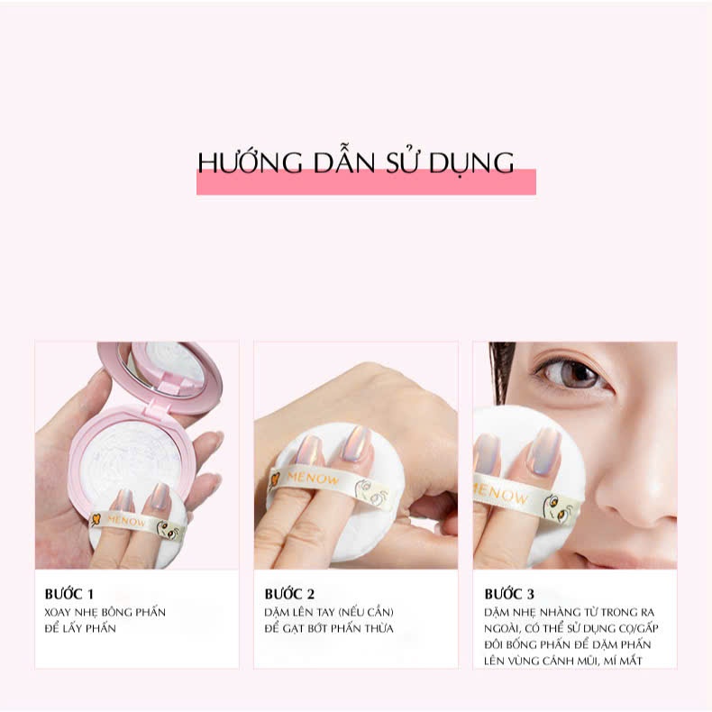 Phấn phủ thuỷ tinh MENOW kiềm dầu mịn da tự nhiên lâu trôi 7g | NHÍM HOUSE