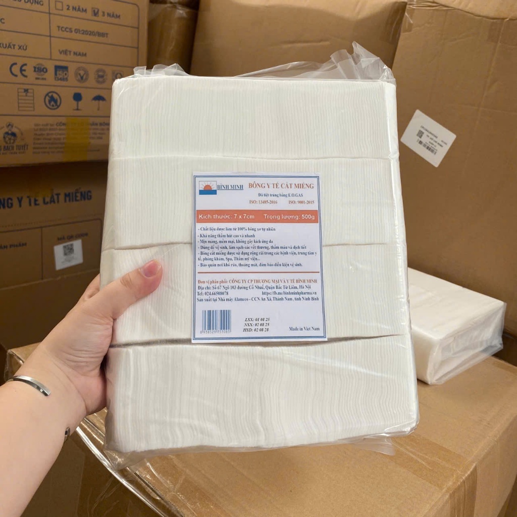 [GIÁ SỈ] Bông Gòn 500g Ép Miếng Cắt Sẵn 7x7 cm