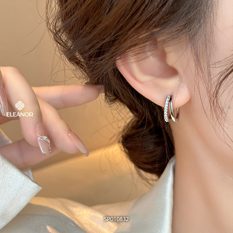 Bông tai nữ chuôi bạc 925 Eleanor Accessories hình tròn khuyên tai basic phụ kiện trang sức 10832