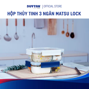 Hộp thực phẩm 3 ngăn, MATSU LOCK, thủy tinh chịu nhiệt cao cấp, ron TPE kín khí, đựng cơm, thức ăn