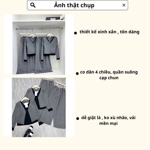 Set đồ nữ, đồ bộ nữ DONNA HCOM26544 thu đông 3 chi tiết áo thun xám mix quần suông dài trẻ trung