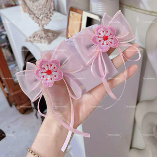Set 2 kẹp nơ voan có đuôi gắn hoa, quạt,… cho bé thích hợp cho ngày lễ tết