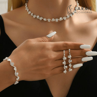 (Hoả tốc) Bộ trang sức vòng cổ kèm khuyên tai đính đá lấp lánh phong cách sang trọng dự tiệc Larme accessories -BTS012