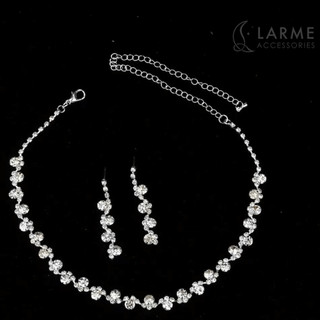 (Hoả tốc) Bộ trang sức vòng cổ kèm khuyên tai đính đá lấp lánh phong cách sang trọng dự tiệc Larme accessories -BTS012