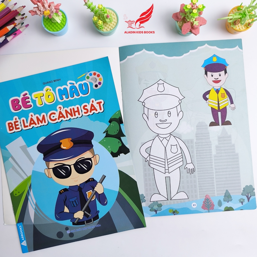 Sách-Bộ 4 Quyển Bé Tô Màu Chủ Đề Xe Hơi – Xe Mô Tô – Chú Bộ Đội – Bé Làm Cảnh Sát