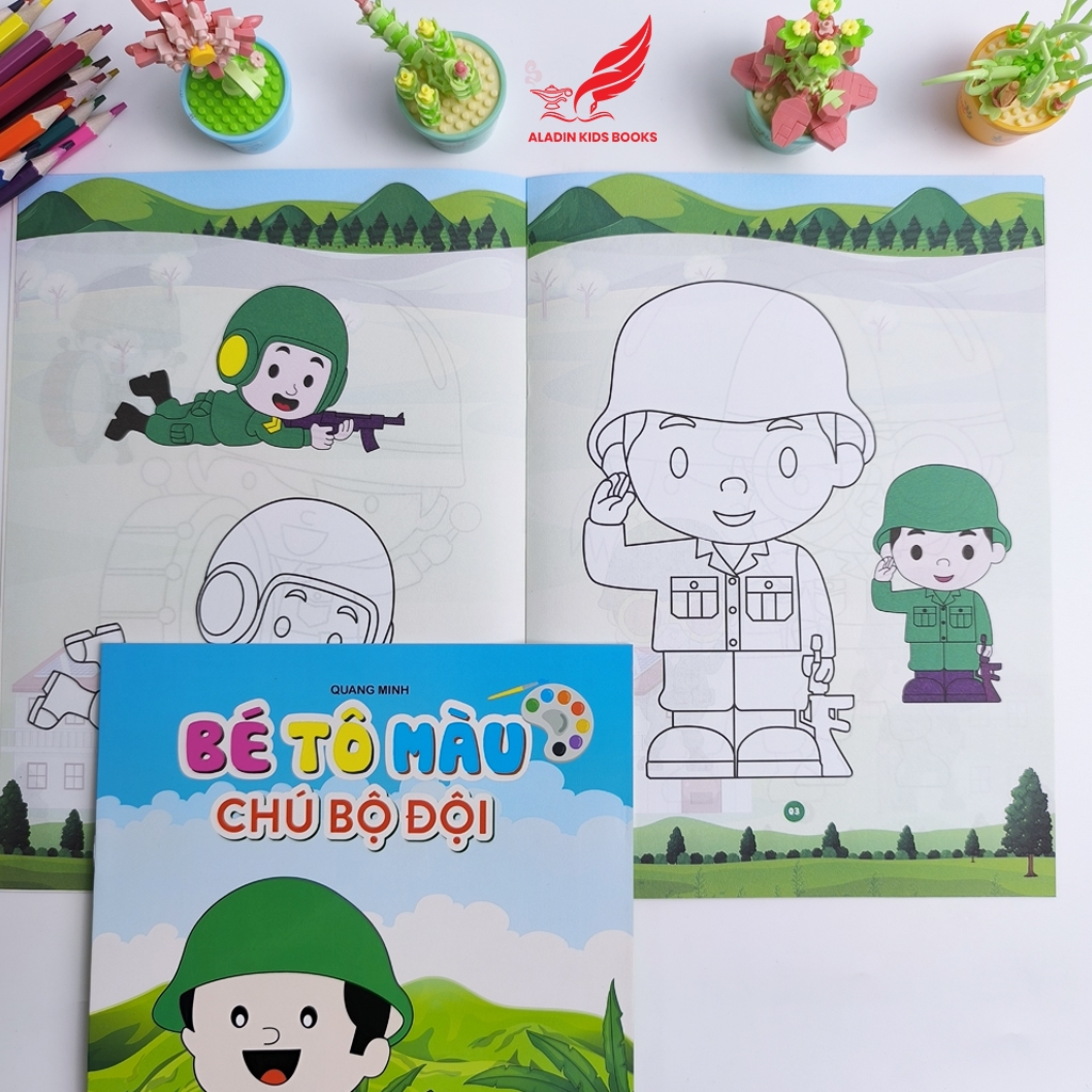 Sách-Bộ 4 Quyển Bé Tô Màu Chủ Đề Xe Hơi – Xe Mô Tô – Chú Bộ Đội – Bé Làm Cảnh Sát