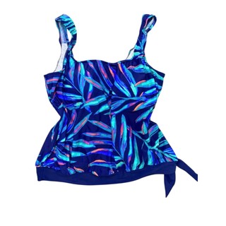 Áo bơi nữ tankini che bụng dáng suông, họa tiết lá nhiệt đới xanh – chất co giãn 4 chiều, nhanh khô