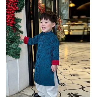 Sét Áo Dài Cách Tân Cho Bé Trai In Lân, Áo Dài Tết Chất Vải 2 Da Cao Cấp Mặc Tết Có size Đến 40kg DA10 - BEEKIDS