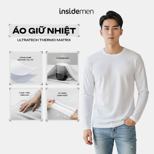 Áo Thun Giữ Nhiệt Nam Trắng Insidemen Thoáng Khí Mềm Mịn Co Giãn Body Fit ILT025EDP01