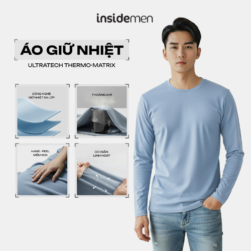 Áo Thun Giữ Nhiệt Nam Xám Insidemen Thoáng Khí Mềm Mịn Co Giãn Body Fit ILT025EDP01
