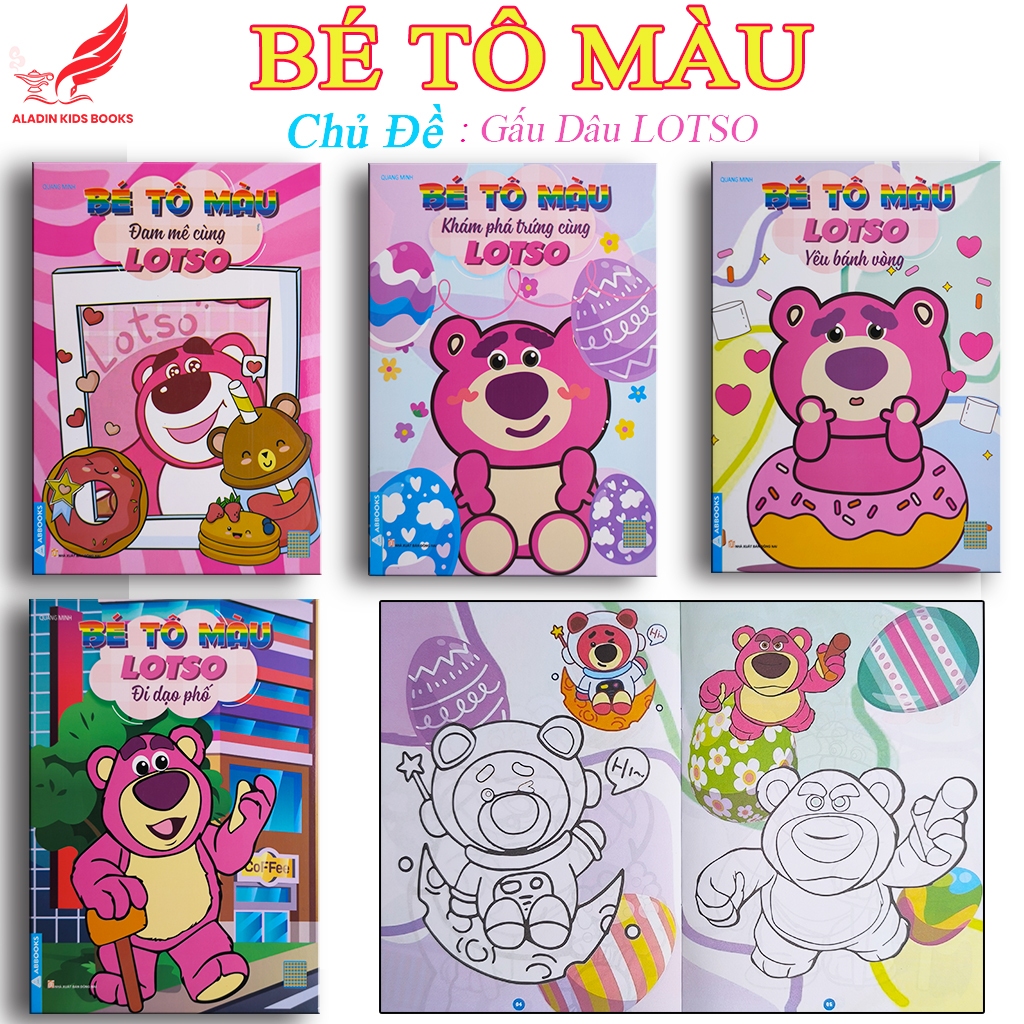 Sách- Bộ 4 Quyển Bé Tô Màu Chủ Đề Gấu Dâu Lotso – Sách Tô Màu Thiếu Nhi Cho Bé