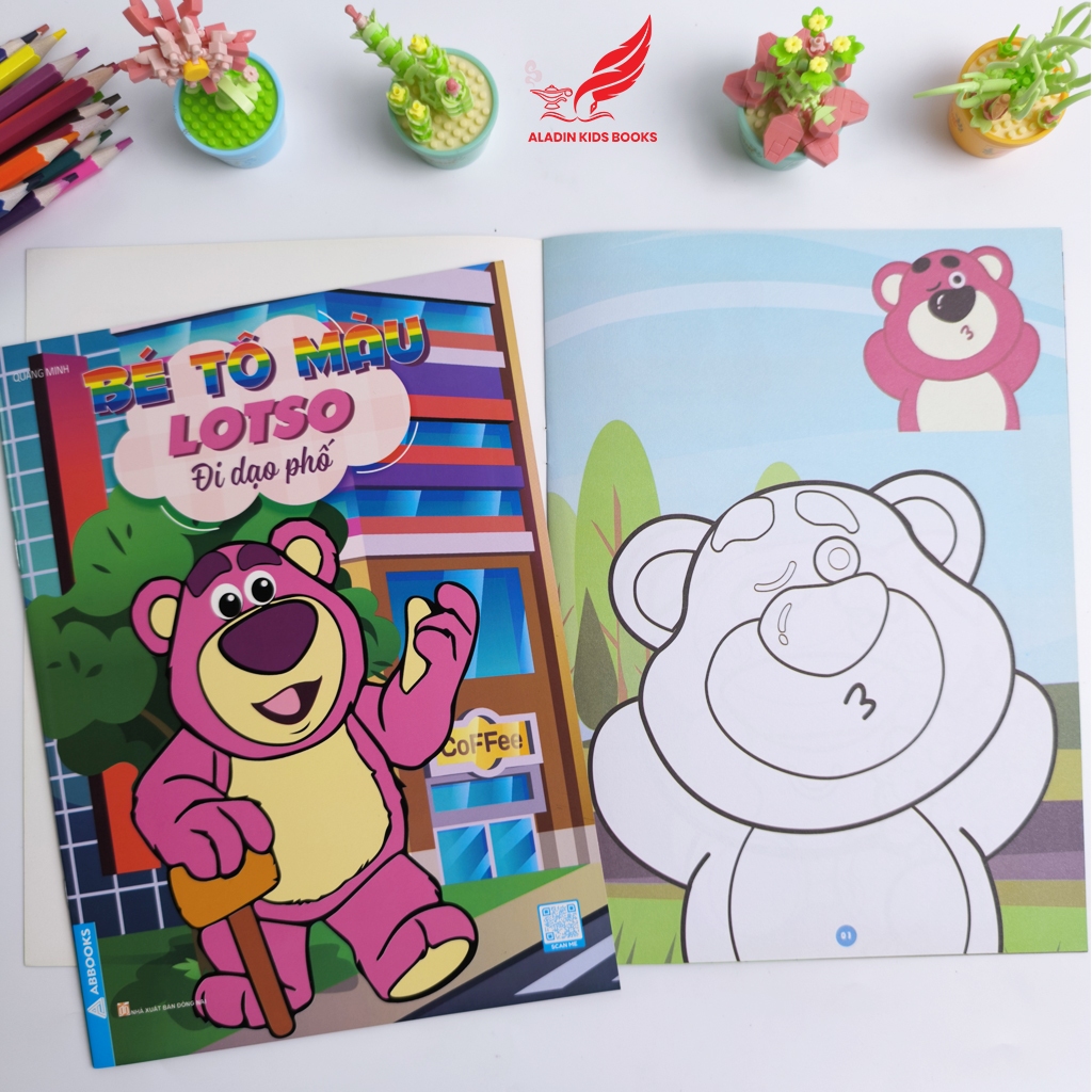 Sách- Bộ 4 Quyển Bé Tô Màu Chủ Đề Gấu Dâu Lotso – Sách Tô Màu Thiếu Nhi Cho Bé
