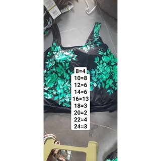 Áo bơi nữ tankini dáng suông che bụng, nền đen họa tiết xanh lá – co giãn 4 chiều, nhanh khô hàng VNXK