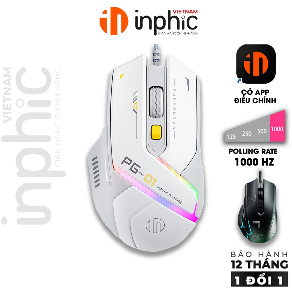 Chuôt có dây gaming INPHIC PG1 1000hz dùng cho laptop có app 6 nút bấm ...