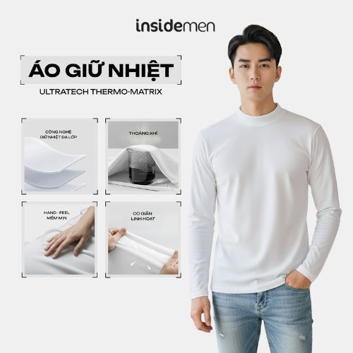 Áo Thun Giữ Nhiệt Nam Cổ Lọ Insidemen Thoáng Khí Co Giãn Mềm Mịn Body Fit ILT026EDP01