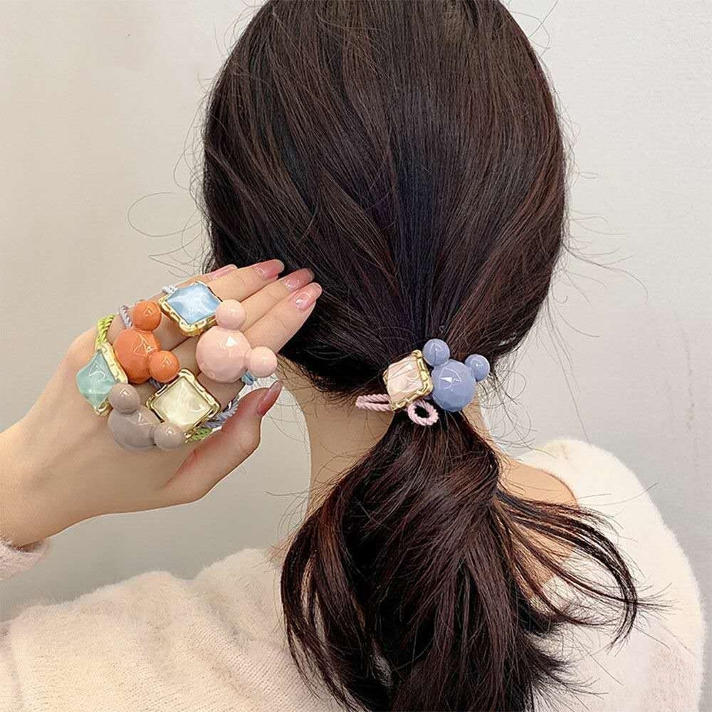 Set 2 Dây Buộc Tóc Đính Mặt Gấu Đá Dễ Thương Xinh Xắn Phụ Kiện Tóc Empoli