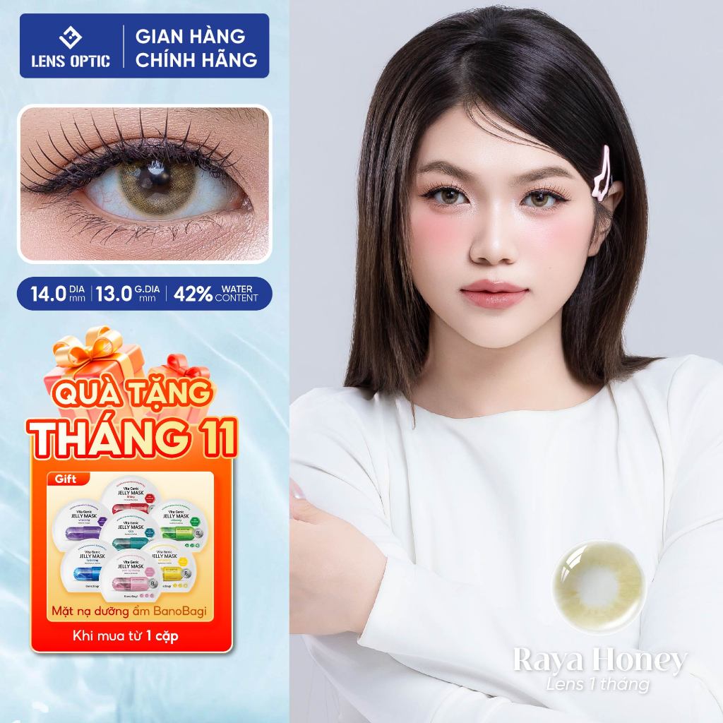 Kính áp tròng 1 tháng Colorvue màu RAYA HONEY lens nâu tây có độ cận to ...