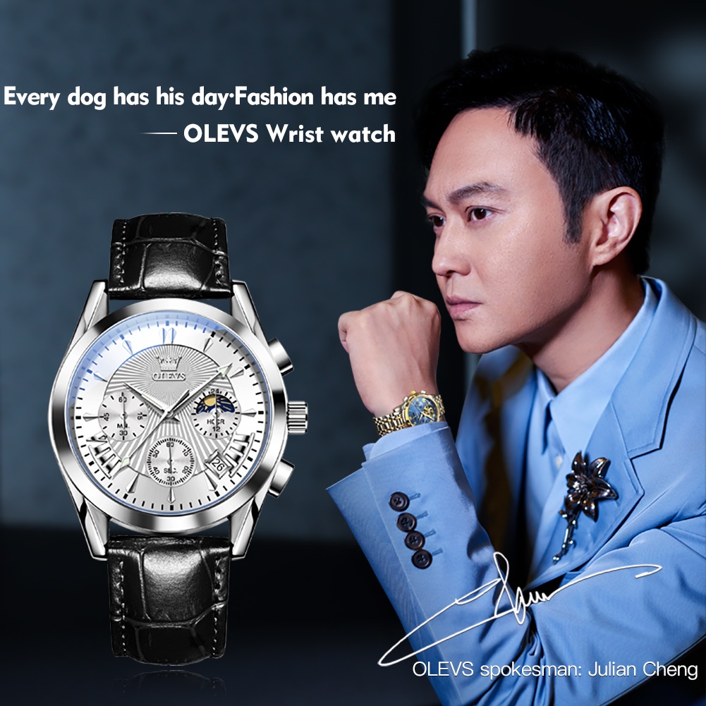 OLEVS Đồng hồ Nam chính hãng mặt số dây da thời trang Đơn giản Lịch Thật Chống thấm nước Quà 2876